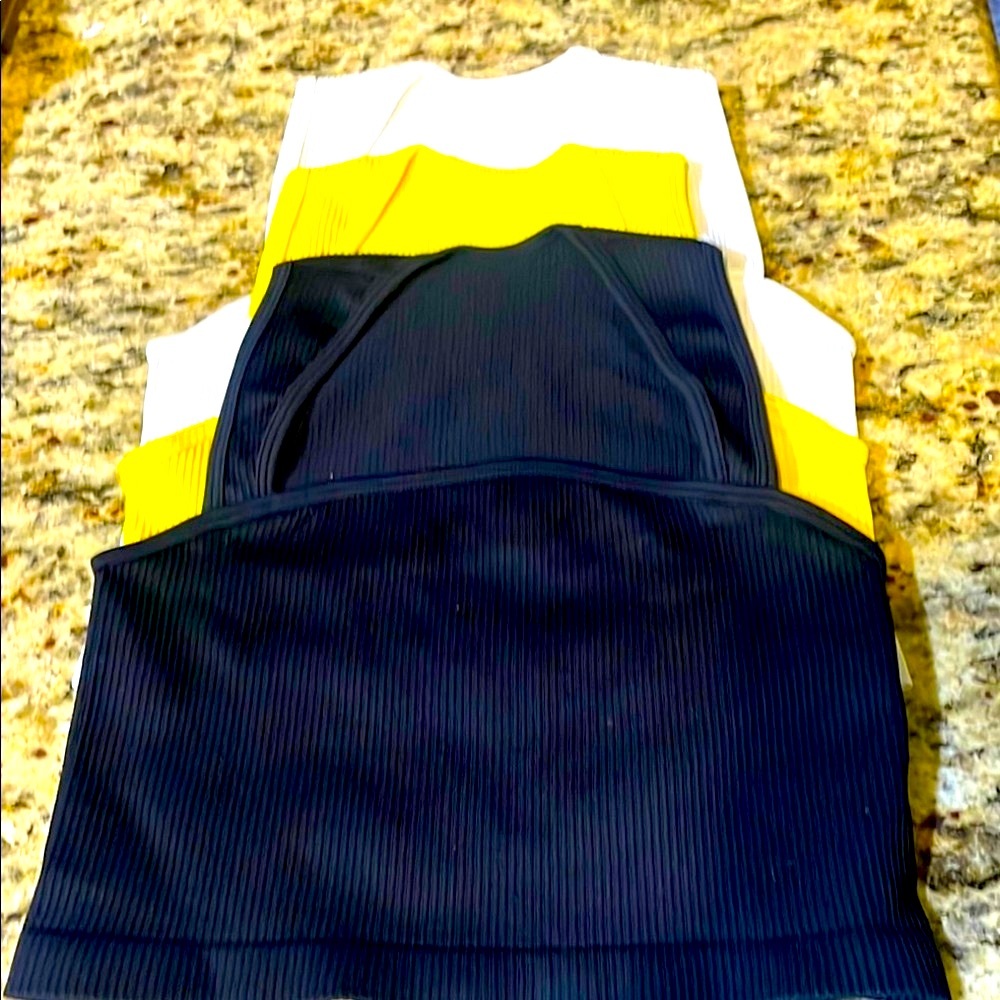 NEW Tops, Set of Ribbed Tank Tops in Black, Yellow, and White, SIZE SMALL